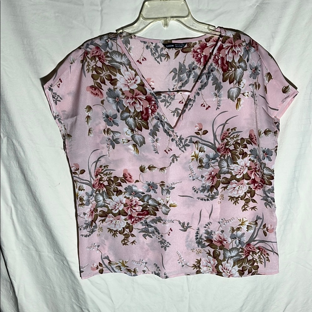 SHEIN Pink Wrap Blouse with Notched Collar